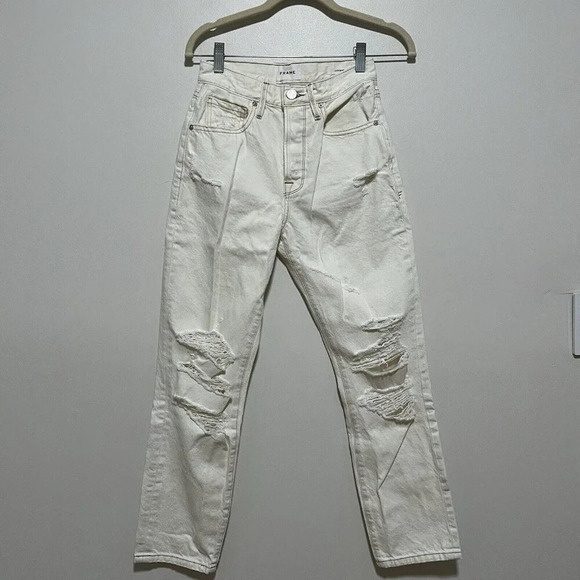 Frame Le Original Button Fly Off White Rips Distressed Jeans‎ Size 24 - Picture 2 of 7